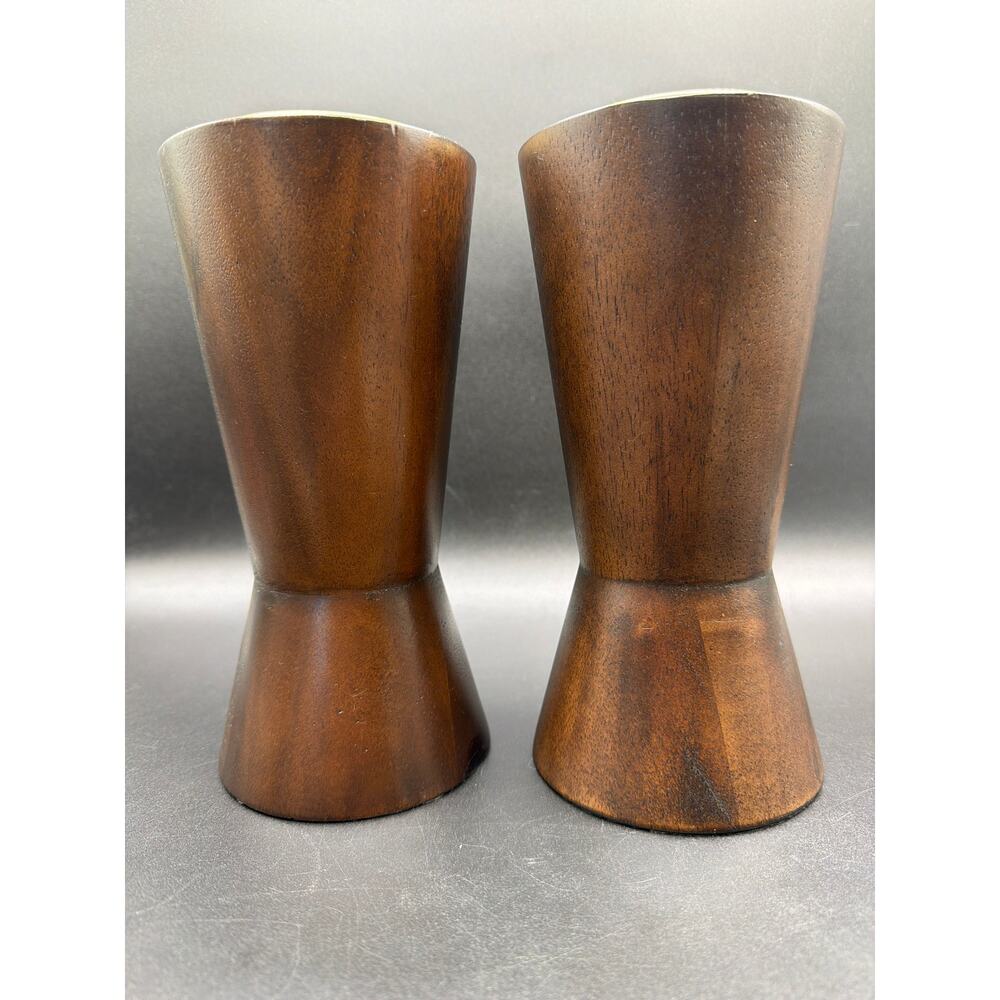 Project 62 Wood Candle Holders Set Mid Century Modern Brown Pillars 8” Pair